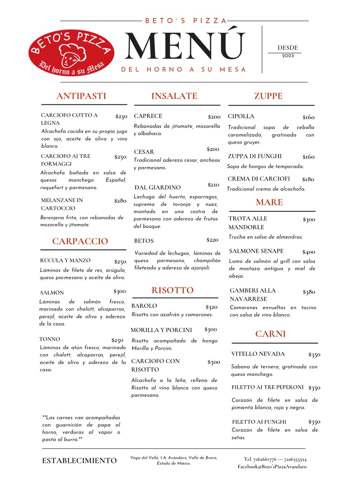 Menú Beto's Pizza — Página 2